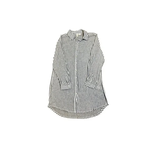 Joie Women's Blue White Striped Linen Blend Tunic Shirt Button Front Chic Office - Picture 5 of 6